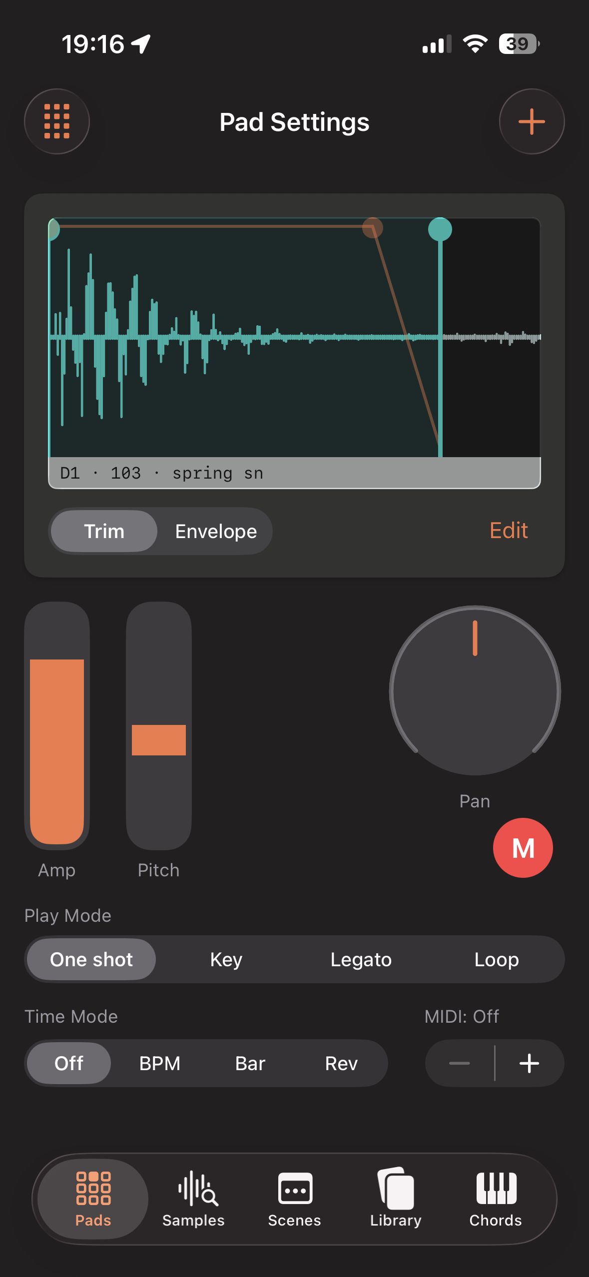 Best Friend pad settings in the EP-133 dark theme